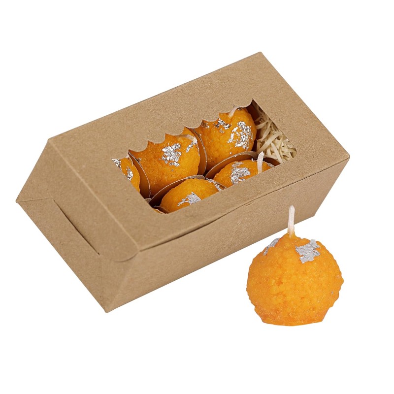 Wick-a-Roo Premium Ladoo Candle || Hand Poured || Motichur laddoo Candles || Decorative Candle 100% Paraffin Wax || Set of 6 Wick-a-Roo Premium Ladoo Candle || Hand Poured || Motichur laddoo Candles || Decorative Candle 100% Paraffin Wax || Set of 6