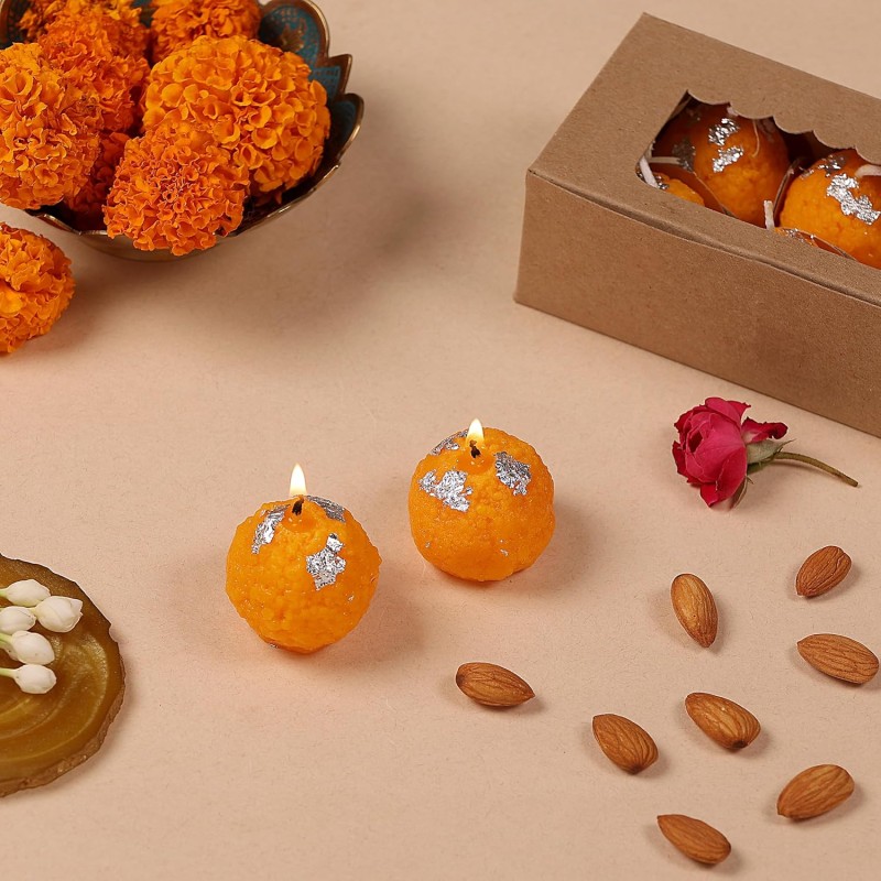 Wick-a-Roo Premium Ladoo Candle || Hand Poured || Motichur laddoo Candles || Decorative Candle 100% Paraffin Wax || Set of 6 Wick-a-Roo Premium Ladoo Candle || Hand Poured || Motichur laddoo Candles || Decorative Candle 100% Paraffin Wax || Set of 6