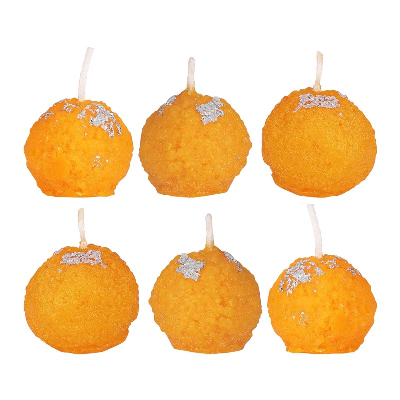 Wick-a-Roo Premium Ladoo Candle || Hand Poured || Motichur laddoo Candles || Decorative Candle 100% Paraffin Wax || Set of 6 Wick-a-Roo Premium Ladoo Candle || Hand Poured || Motichur laddoo Candles || Decorative Candle 100% Paraffin Wax || Set of 6