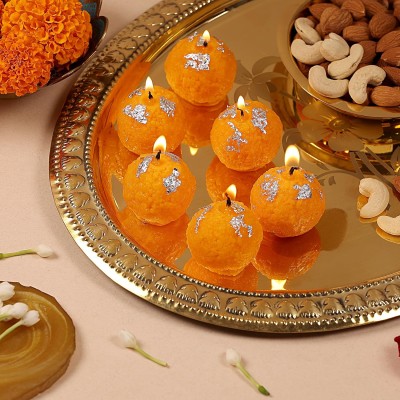 Wick-a-Roo Premium Ladoo Candle || Hand Poured || Motichur laddoo Candles || Decorative Candle 100% Paraffin Wax || Set of 6 Wick-a-Roo Premium Ladoo Candle || Hand Poured || Motichur laddoo Candles || Decorative Candle 100% Paraffin Wax || Set of 6