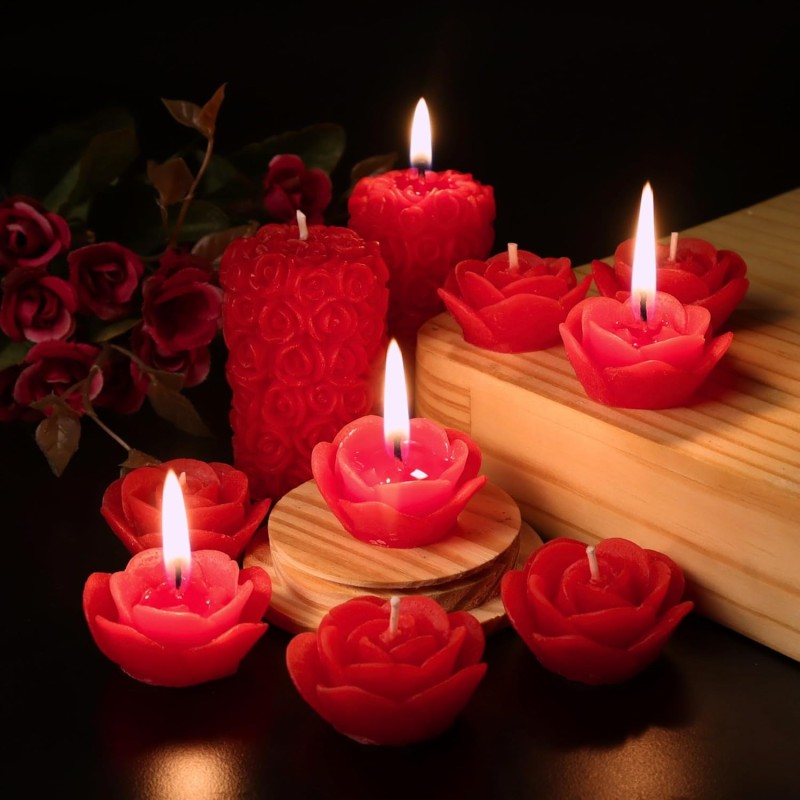 Wick-a-Roo Scented Candles For Home Decor, Rose Fragrance, Pillar Shape And Floating Combo, Red Color, Pack Of 10, 4 X 7 Centimeters - Wax Wick-a-Roo Scented Candles For Home Decor, Rose Fragrance, Pillar Shape And Floating Combo, Red Color, Pack Of 10, 4 X 7 Centimeters - Wax