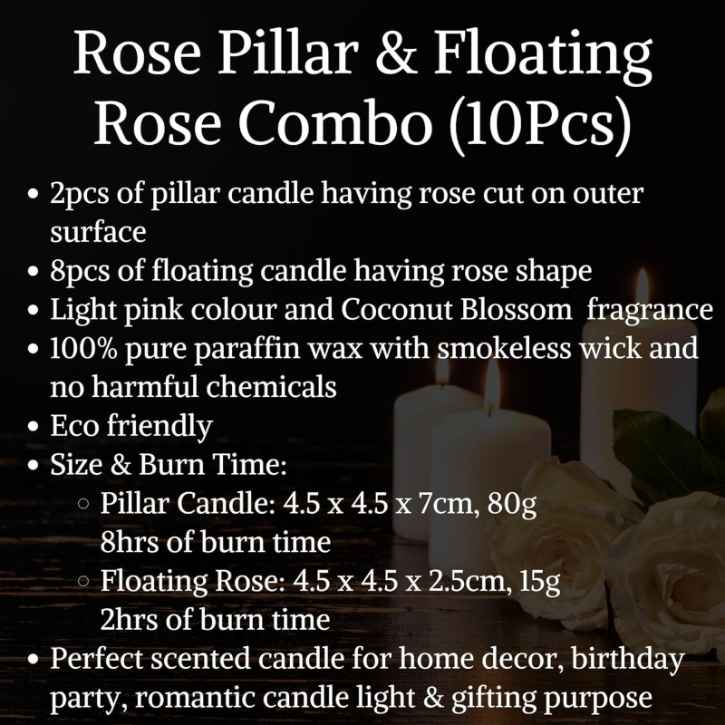 Wick-a-Roo Scented Candles For Home Decor, Rose Fragrance, Pillar Shape And Floating Combo, Red Color, Pack Of 10, 4 X 7 Centimeters - Wax Wick-a-Roo Scented Candles For Home Decor, Rose Fragrance, Pillar Shape And Floating Combo, Red Color, Pack Of 10, 4 X 7 Centimeters - Wax