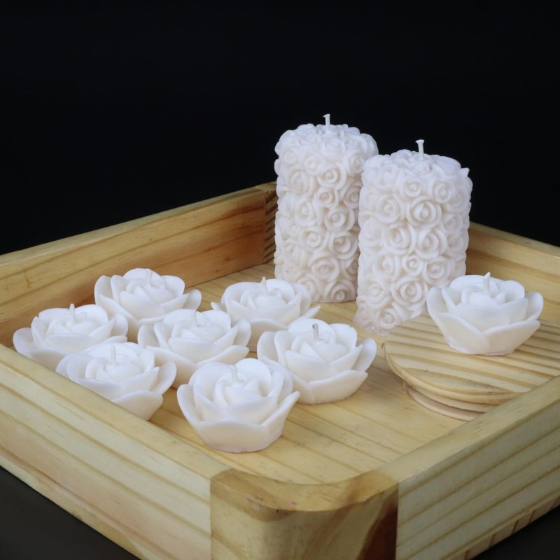Wick-a-Roo Scented Candles For Home Decor, Rose Fragrance, Pillar Shape And Floating Combo, Red Color, Pack Of 10, 4 X 7 Centimeters - Wax Wick-a-Roo Scented Candles For Home Decor, Rose Fragrance, Pillar Shape And Floating Combo, Red Color, Pack Of 10, 4 X 7 Centimeters - Wax