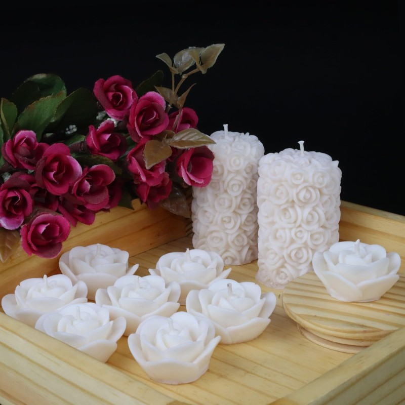 Wick-a-Roo Scented Candles For Home Decor, Rose Fragrance, Pillar Shape And Floating Combo, Red Color, Pack Of 10, 4 X 7 Centimeters - Wax Wick-a-Roo Scented Candles For Home Decor, Rose Fragrance, Pillar Shape And Floating Combo, Red Color, Pack Of 10, 4 X 7 Centimeters - Wax