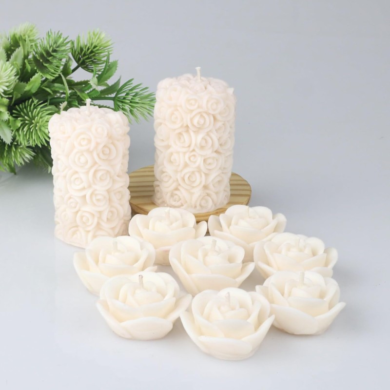 Wick-a-Roo Scented Candles For Home Decor, Rose Fragrance, Pillar Shape And Floating Combo, Red Color, Pack Of 10, 4 X 7 Centimeters - Wax Wick-a-Roo Scented Candles For Home Decor, Rose Fragrance, Pillar Shape And Floating Combo, Red Color, Pack Of 10, 4 X 7 Centimeters - Wax