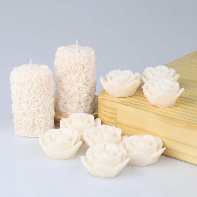 Wick-a-Roo Scented Candles For Home Decor, Rose Fragrance, Pillar Shape And Floating Combo, Red Color, Pack Of 10, 4 X 7 Centimeters - Wax Wick-a-Roo Scented Candles For Home Decor, Rose Fragrance, Pillar Shape And Floating Combo, Red Color, Pack Of 10, 4 X 7 Centimeters - Wax
