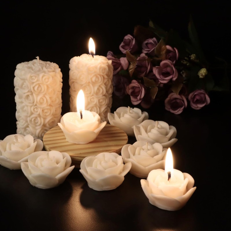 Wick-a-Roo Scented Candles For Home Decor, Rose Fragrance, Pillar Shape And Floating Combo, Red Color, Pack Of 10, 4 X 7 Centimeters - Wax Wick-a-Roo Scented Candles For Home Decor, Rose Fragrance, Pillar Shape And Floating Combo, Red Color, Pack Of 10, 4 X 7 Centimeters - Wax