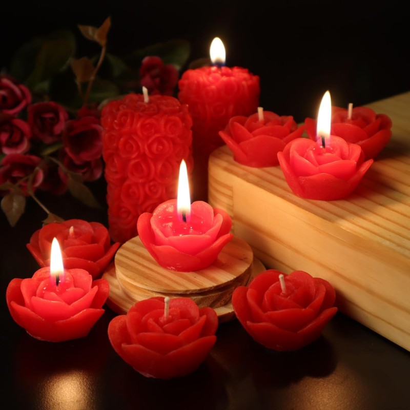 Wick-a-Roo Scented Candles For Home Decor, Rose Fragrance, Pillar Shape And Floating Combo, Red Color, Pack Of 10, 4 X 7 Centimeters - Wax Wick-a-Roo Scented Candles For Home Decor, Rose Fragrance, Pillar Shape And Floating Combo, Red Color, Pack Of 10, 4 X 7 Centimeters - Wax
