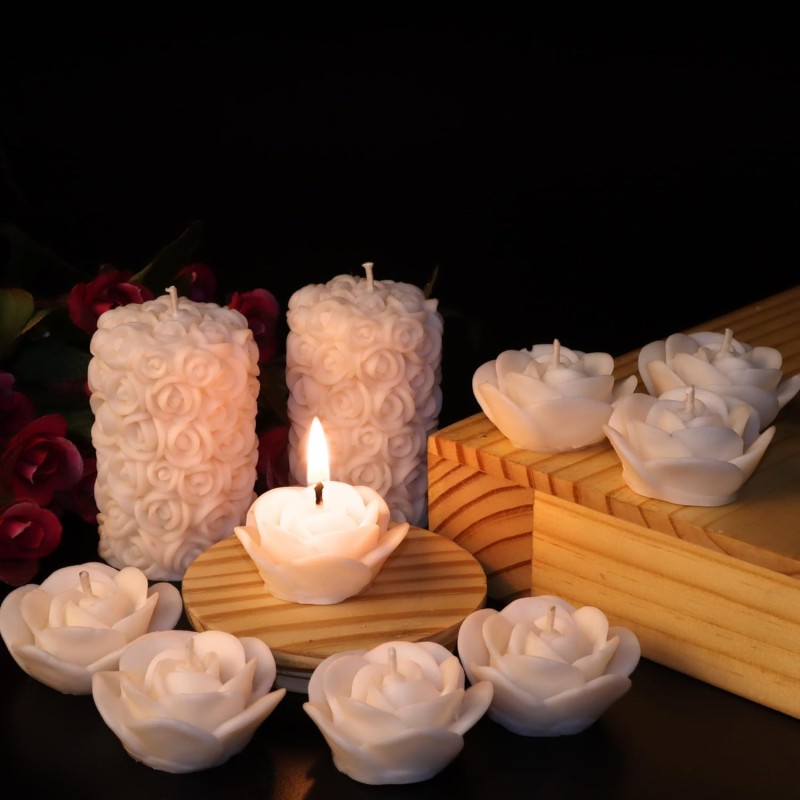 Wick-a-Roo Scented Candles For Home Decor, Rose Fragrance, Pillar Shape And Floating Combo, Red Color, Pack Of 10, 4 X 7 Centimeters - Wax Wick-a-Roo Scented Candles For Home Decor, Rose Fragrance, Pillar Shape And Floating Combo, Red Color, Pack Of 10, 4 X 7 Centimeters - Wax