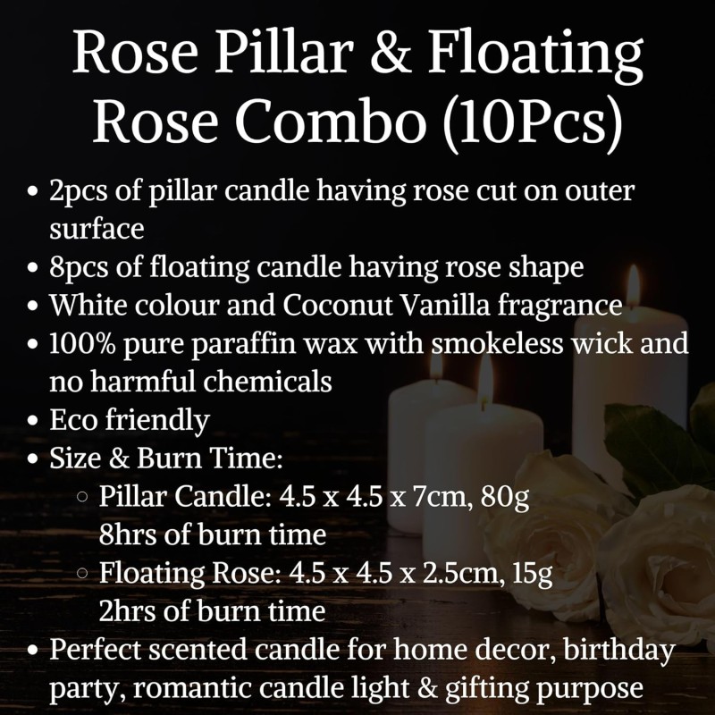 Wick-a-Roo Scented Candles For Home Decor, Rose Fragrance, Pillar Shape And Floating Combo, Red Color, Pack Of 10, 4 X 7 Centimeters - Wax Wick-a-Roo Scented Candles For Home Decor, Rose Fragrance, Pillar Shape And Floating Combo, Red Color, Pack Of 10, 4 X 7 Centimeters - Wax