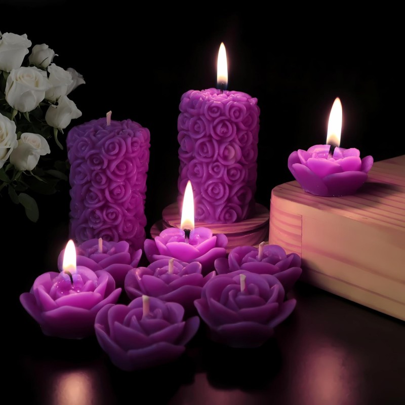 Wick-a-Roo Scented Candles For Home Decor, Rose Fragrance, Pillar Shape And Floating Combo, Red Color, Pack Of 10, 4 X 7 Centimeters - Wax Wick-a-Roo Scented Candles For Home Decor, Rose Fragrance, Pillar Shape And Floating Combo, Red Color, Pack Of 10, 4 X 7 Centimeters - Wax