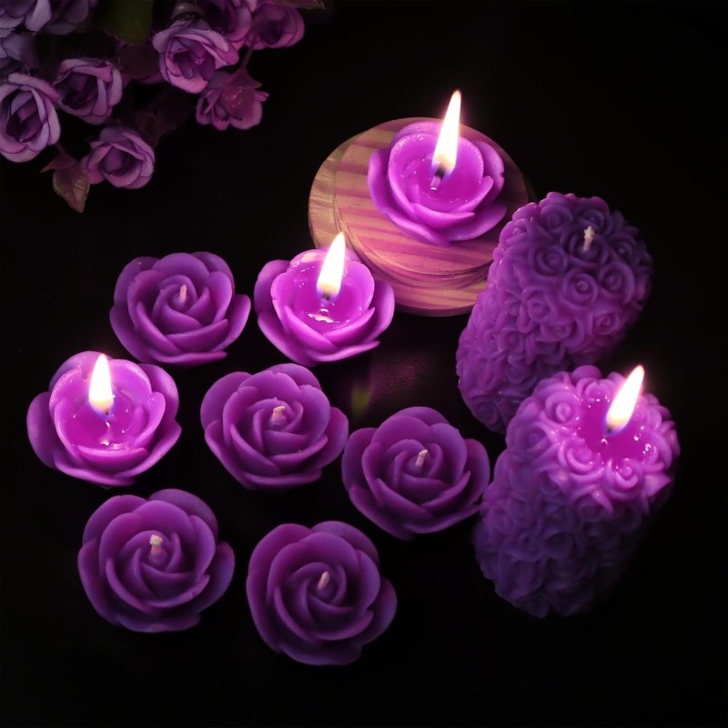 Wick-a-Roo Scented Candles For Home Decor, Rose Fragrance, Pillar Shape And Floating Combo, Red Color, Pack Of 10, 4 X 7 Centimeters - Wax Wick-a-Roo Scented Candles For Home Decor, Rose Fragrance, Pillar Shape And Floating Combo, Red Color, Pack Of 10, 4 X 7 Centimeters - Wax