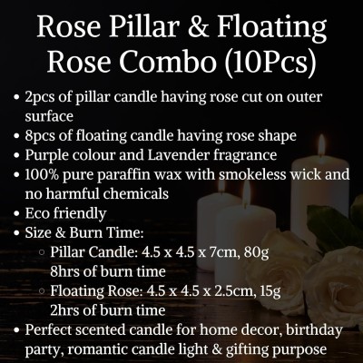 Wick-a-Roo Scented Candles For Home Decor, Rose Fragrance, Pillar Shape And Floating Combo, Red Color, Pack Of 10, 4 X 7 Centimeters - Wax Wick-a-Roo Scented Candles For Home Decor, Rose Fragrance, Pillar Shape And Floating Combo, Red Color, Pack Of 10, 4 X 7 Centimeters - Wax