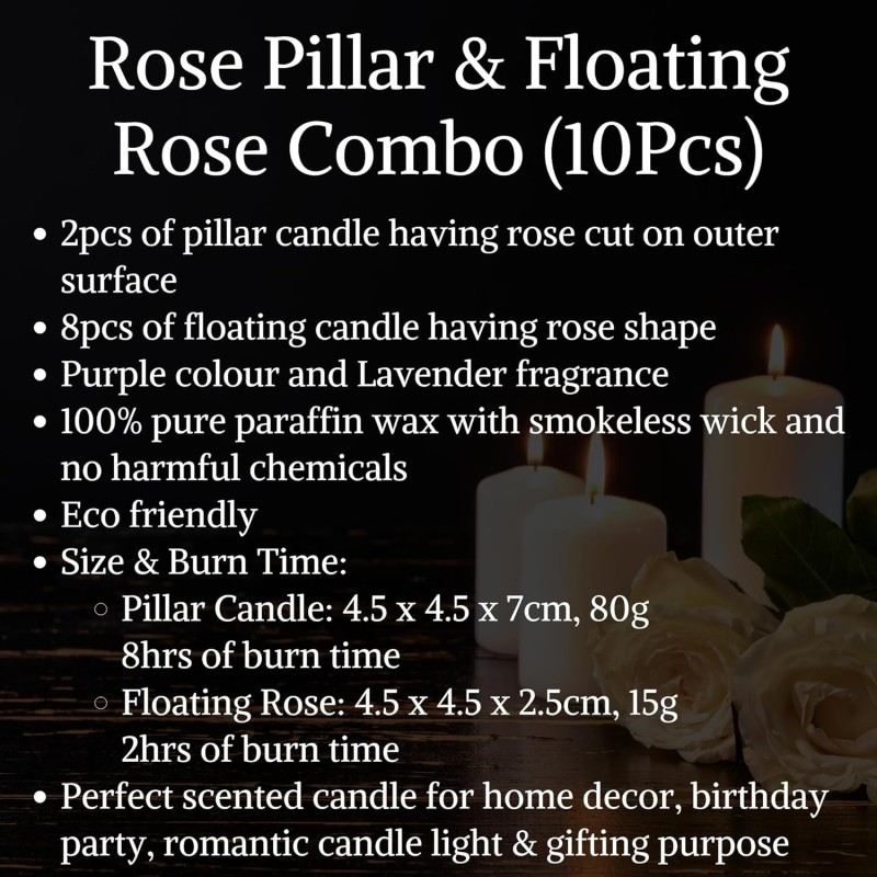 Wick-a-Roo Scented Candles For Home Decor, Rose Fragrance, Pillar Shape And Floating Combo, Red Color, Pack Of 10, 4 X 7 Centimeters - Wax Wick-a-Roo Scented Candles For Home Decor, Rose Fragrance, Pillar Shape And Floating Combo, Red Color, Pack Of 10, 4 X 7 Centimeters - Wax