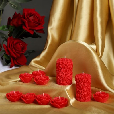 Wick-a-Roo Scented Candles For Home Decor, Rose Fragrance, Pillar Shape And Floating Combo, Red Color, Pack Of 10, 4 X 7 Centimeters - Wax Wick-a-Roo Scented Candles For Home Decor, Rose Fragrance, Pillar Shape And Floating Combo, Red Color, Pack Of 10, 4 X 7 Centimeters - Wax