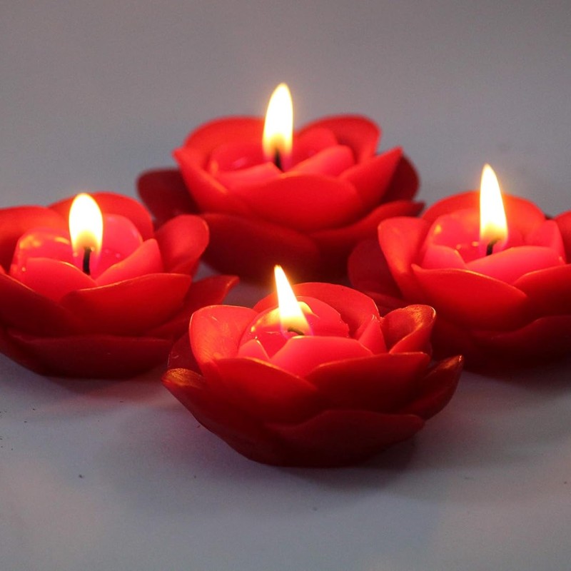 Wick-a-Roo Scented Candles For Home Decor, Rose Fragrance, Pillar Shape And Floating Combo, Red Color, Pack Of 10, 4 X 7 Centimeters - Wax Wick-a-Roo Scented Candles For Home Decor, Rose Fragrance, Pillar Shape And Floating Combo, Red Color, Pack Of 10, 4 X 7 Centimeters - Wax