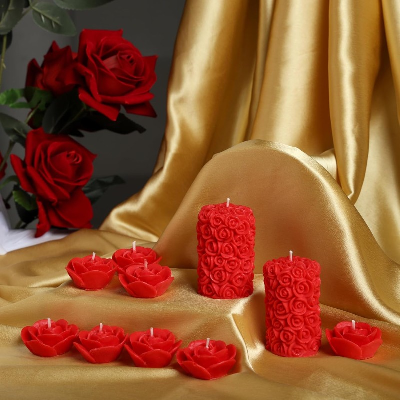 Wick-a-Roo Scented Candles For Home Decor, Rose Fragrance, Pillar Shape And Floating Combo, Red Color, Pack Of 10, 4 X 7 Centimeters - Wax Wick-a-Roo Scented Candles For Home Decor, Rose Fragrance, Pillar Shape And Floating Combo, Red Color, Pack Of 10, 4 X 7 Centimeters - Wax