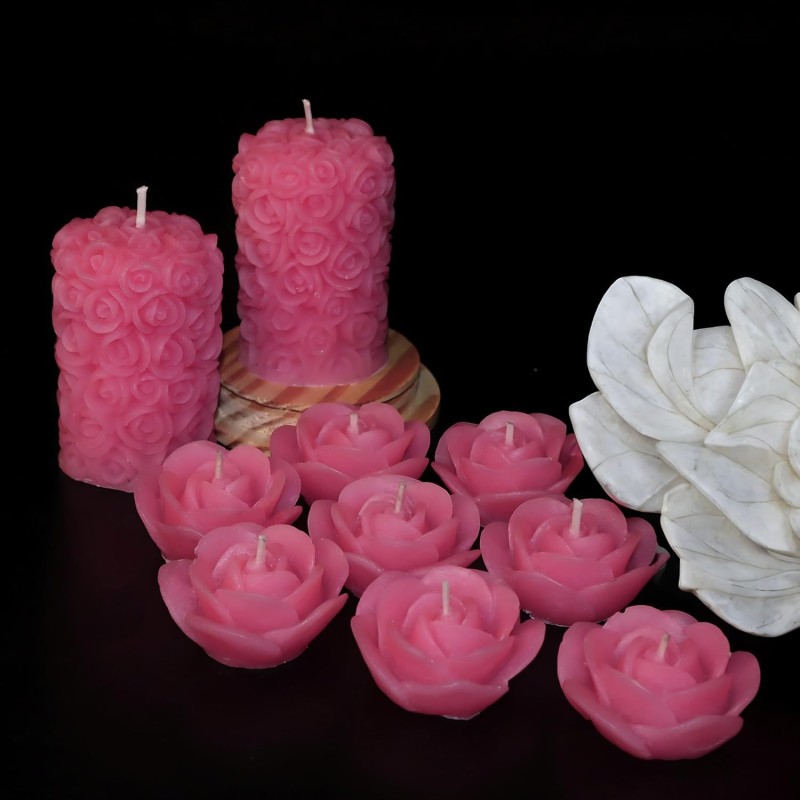 Wick-a-Roo Scented Candles For Home Decor, Rose Fragrance, Pillar Shape And Floating Combo, Red Color, Pack Of 10, 4 X 7 Centimeters - Wax Wick-a-Roo Scented Candles For Home Decor, Rose Fragrance, Pillar Shape And Floating Combo, Red Color, Pack Of 10, 4 X 7 Centimeters - Wax
