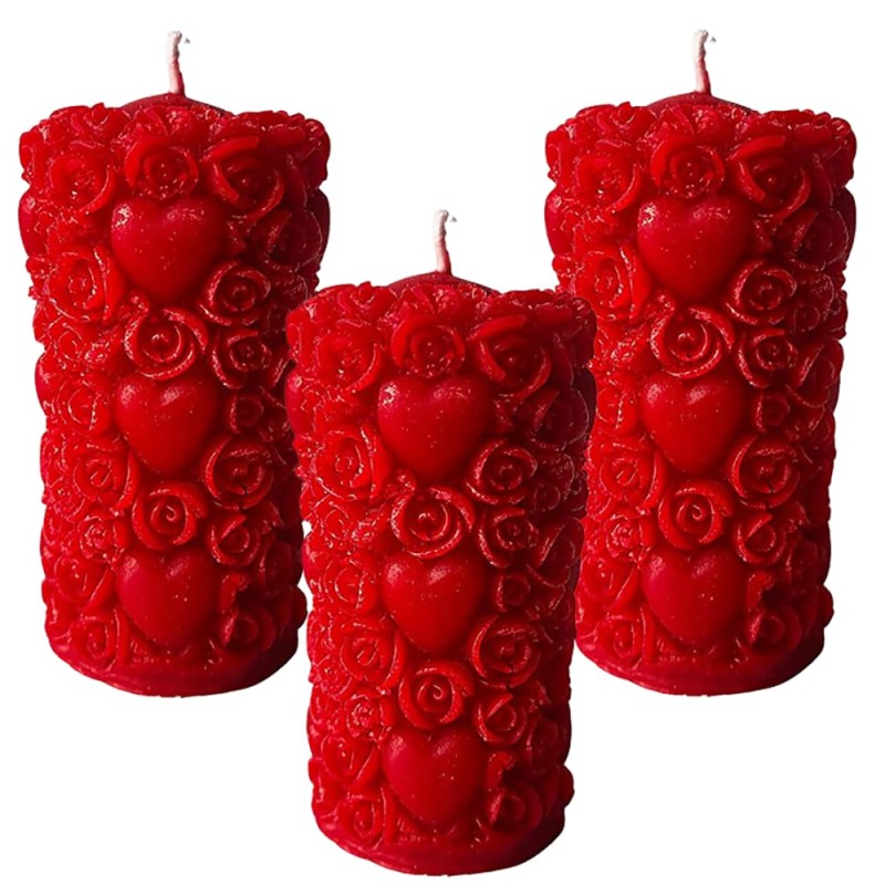 Wick-a-Roo Designer Romantic Scented Pillar Heart Candles for Valentine Day, Wedding, Anniversary, Home, Table Decoration and Special Events - Pack of 3 Piece, Red (Mogra) Wick-a-Roo Designer Romantic Scented Pillar Heart Candles for Valentine Day, Wedding, Anniversary, Home, Table Decoration and Special Events - Pack of 3 Piece, Red (Mogra)