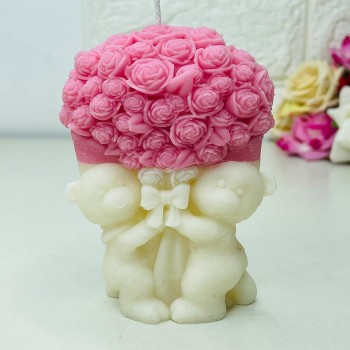 Yellow Petal Teddy with Bouquet Candle | Pink & White Color | Rose Scented | Valentine & Anniversary Gift | 100% Soy Wax 110gm (Pack of 1)